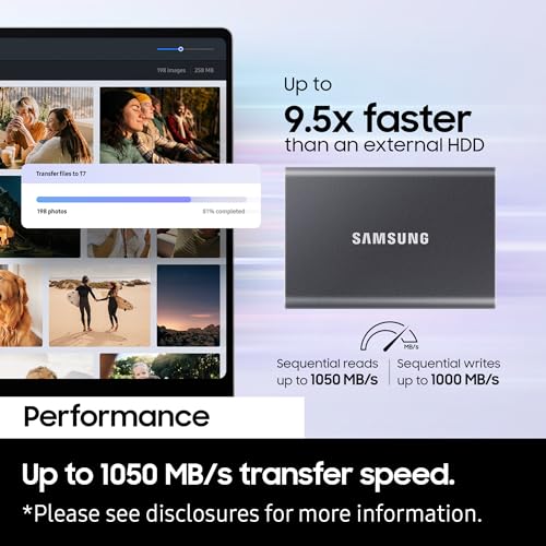 Samsung T7 2TB Up to 1,050MB/s USB 3.2 Gen 2 MU-PC2T0T/WW