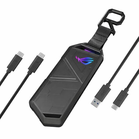 ASUS ROG Strix Arion Aluminum Alloy M.2 NVMe External SSD Holder Portable Enclosure Case, USB 3.2 Gen 2 Type-C (10 Gbps), USB-C to C and USB-C to A Cables