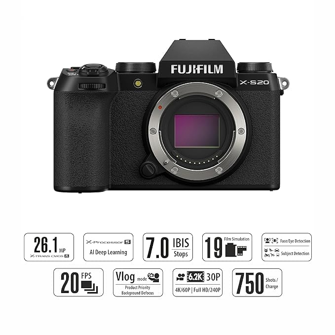 FUJIFILM X-S20 MIRRORLESS CAMERA BODY WITH XF18-55MM LENS BLACK