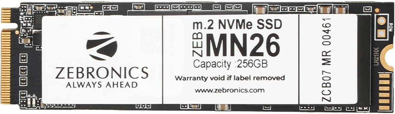 ZEBRONICS ZEB-MN26 256GB M.2 NVME SOLID STATE DRIVE (SSD), WITH 1900MB/S READ SPEED, PCIE GEN 3.0, NEXT LEVEL PERFORMANCE, ULTRA LOW POWER CONSUMPTION, THERMAL MANAGEMENT AND SILENT OPERATION.