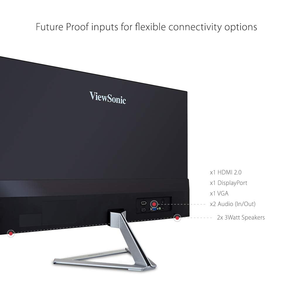 ViewSonic VX2776-SMHD-3 68.5 Cm (27") FHD IPS Monitor 100Hz, 100% sRGB, 2wxSpeaker, ViewMode (Game, Movie, Web, Text) Ultra Slim, Metallic Triangle Stand, Eye Care,1x HDMI, 1xDP,1 xVGA