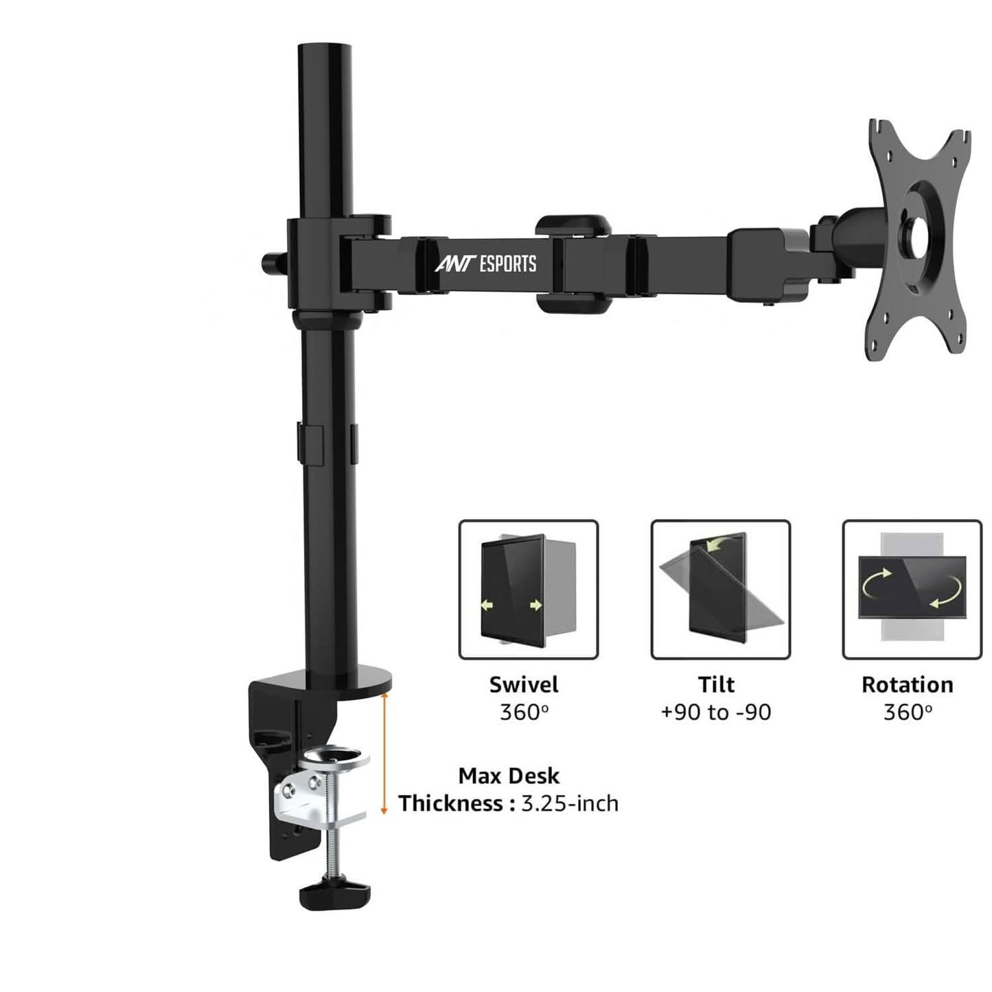 ANT ESPORTS POLE HELD ARTICULATION SINGLE MONITOR ARM - 17INCH - 30INCH MONITOR