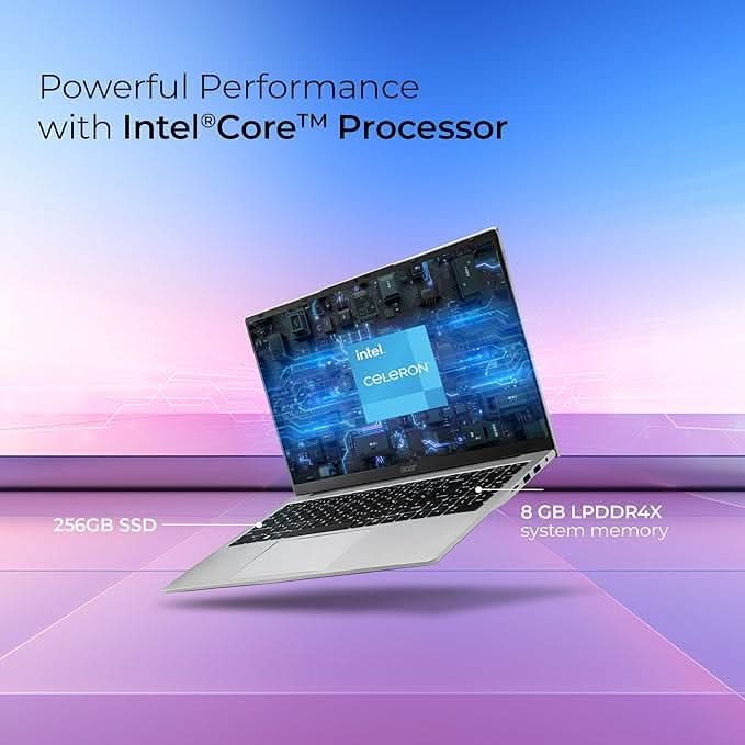Acer Aspire 3 Laptop Intel Core Celeron N4500 Processor Laptop (8 GB LPDDR4X SDRAM, 256 GB SSD, Win11 Home, 38 WHR, HD Webcam) A325-45 with 39.63 cm (15.6 inch) HD Display, Pure Silver, 1.5 KG