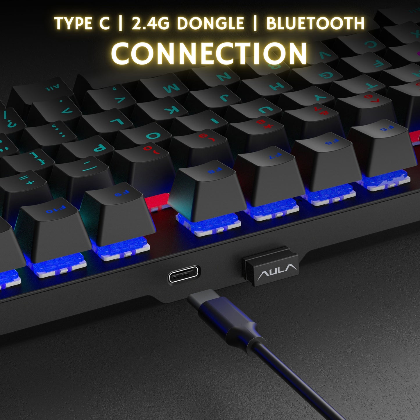 Aula M75 Tri-Mode (2.4G/Bluetooth/Wired) Hot Swappable RGB Backlit Wireless Mechanical Gaming Keyboard | All Key Anti-Ghosting | Dual Mode Knob with Multimedia Buttons | Black - Red Switches