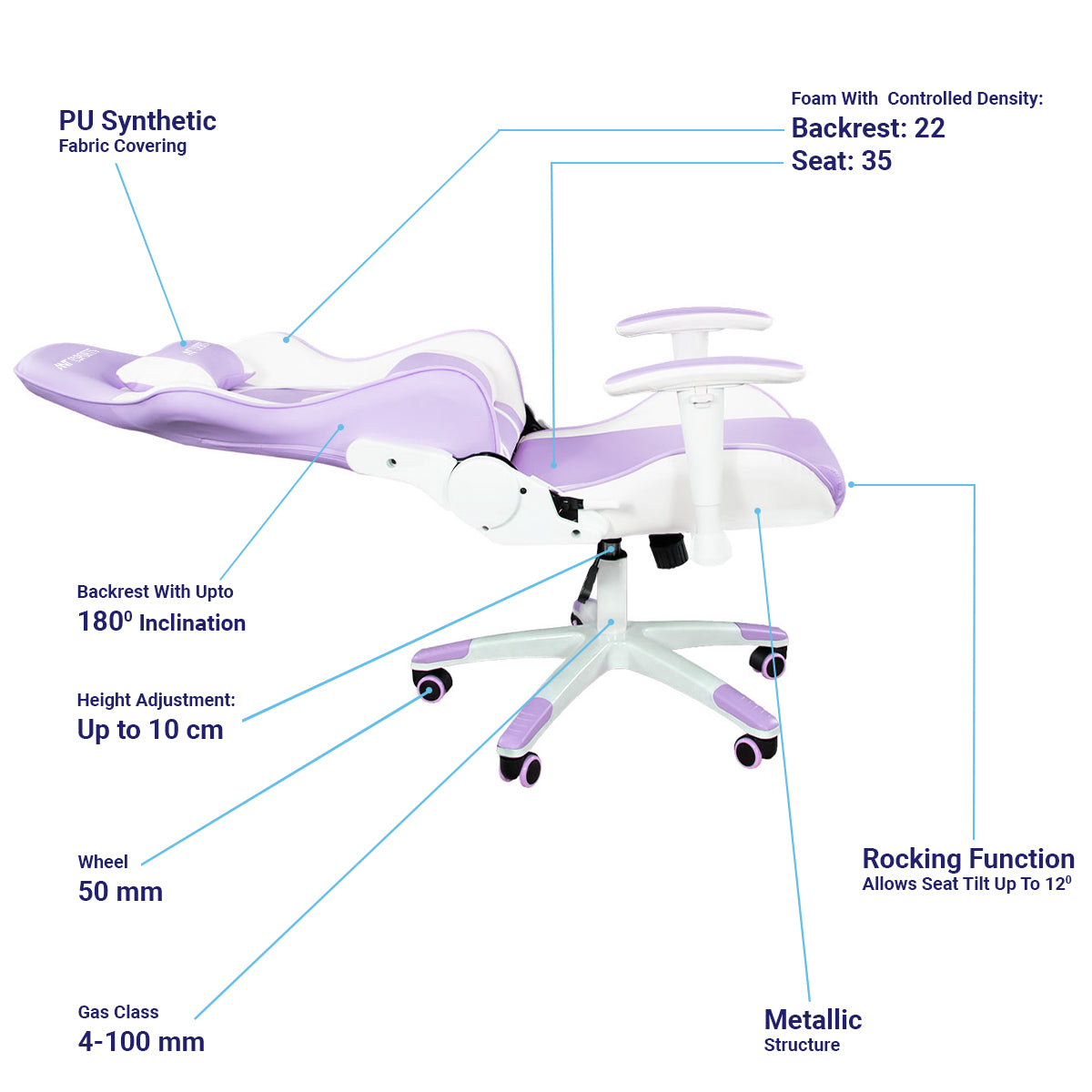 ANT ESPORTS CHAIR 9077 - WHITE & PURPLE