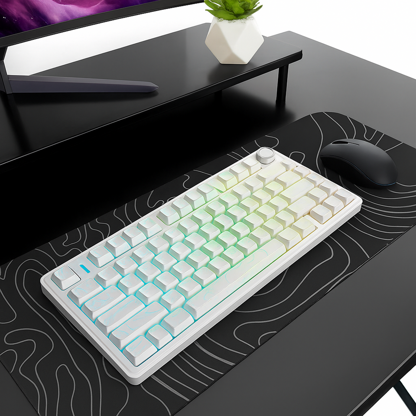 AULA F75 75% Side Engraved Tri Mode TKL 80 Keys Wireless Mechanical Gaming Keyboard With Knob | 4000mAh Battery, South-Facing RGB Backlit Pre-Lubed Hot Swappable | White Contour - Star Vector Switches
