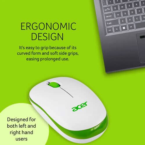 Acer White and Green Wireless Mouse