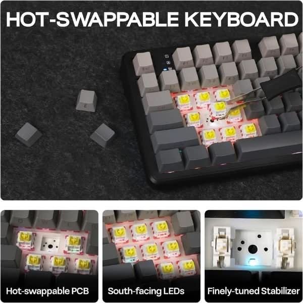 AULA F108 Pro Wireless Mechanical Gaming Keyboard, Gradient Gray, Nimbus Linear Switch, RGB, LCD Screen and Knob