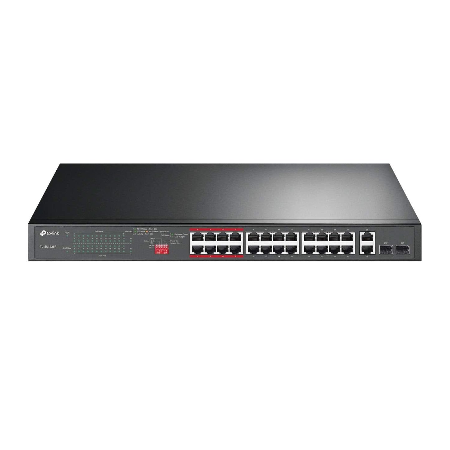 TP-LINK 24 PORT FAST ETHERNET POE SWITCH | 24 POE+ PORTS @250W, W/ 2 UPLINK GIGABIT PORTS AND 2 COMBO SFP SLOTS | PLUG & PLAY | LIFETIME PROTECTION | EXTEND MODE | PRIORITY MODE (TL-SL1226P)