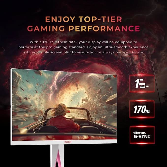 AOC Agon 27 , IPS, QHD 2560 x1440, 170 Hz, 0.5 ms, 350 cd/m², HDMI 2.0 x 2, DP 1.4 x 2, / USB- 3.2 x 1 / NTSC 106% / sRGB 104% with Hight Adjustable Stand / AMD Free Sync Premium / HDR 400 / Pick asnd White colour.
