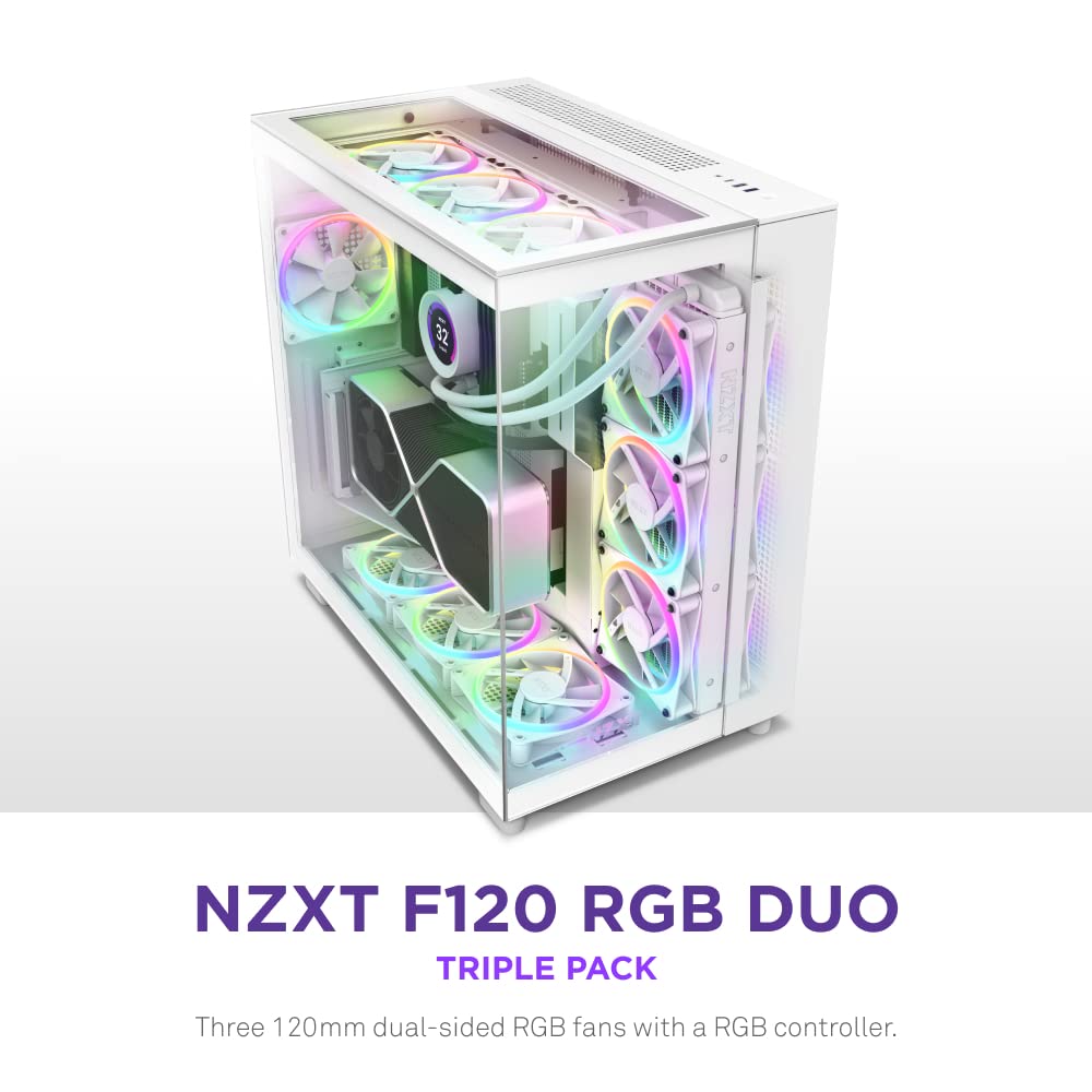 NZXT F120RGB DUO - 120MM DUAL-SIDED RGB FAN - TRIPLE PACK (WHITE) W/RGB CONTROLLER-RF-D12TF-W1
