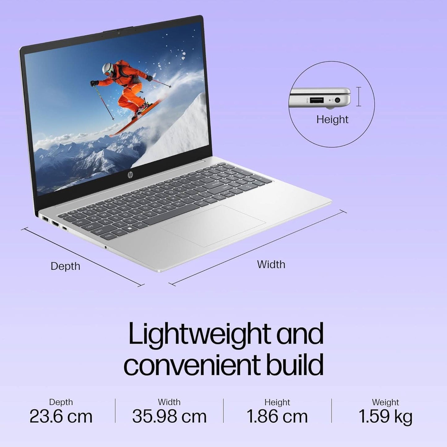 HP 15 Smartchoice, FD0572TU, 13th Gen Intel Core i3-1315U(8GB DDR4,512GB SSD) FHD, Anti-Glare, 15.6 inch, Win11, M365(1yr) x MS Office, 1.59kg, FHD Camera w/Shutter, Backlit Laptop, Silver