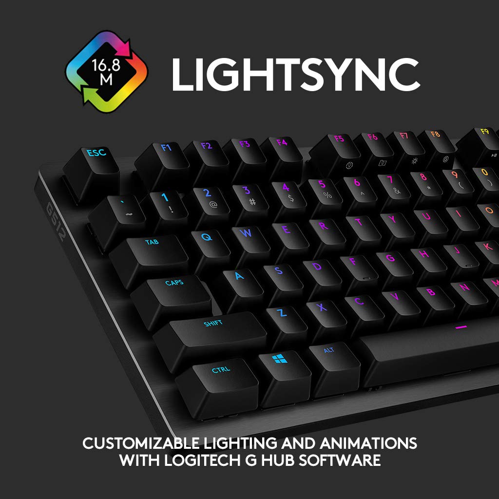 LOGITECH G 512 MECHANICAL GAMING USB KEYBOARD ,RGB LIGHTSYNC BACKLIT KEYS,GX BROWN TACTILE KEY SWITCHES,BR