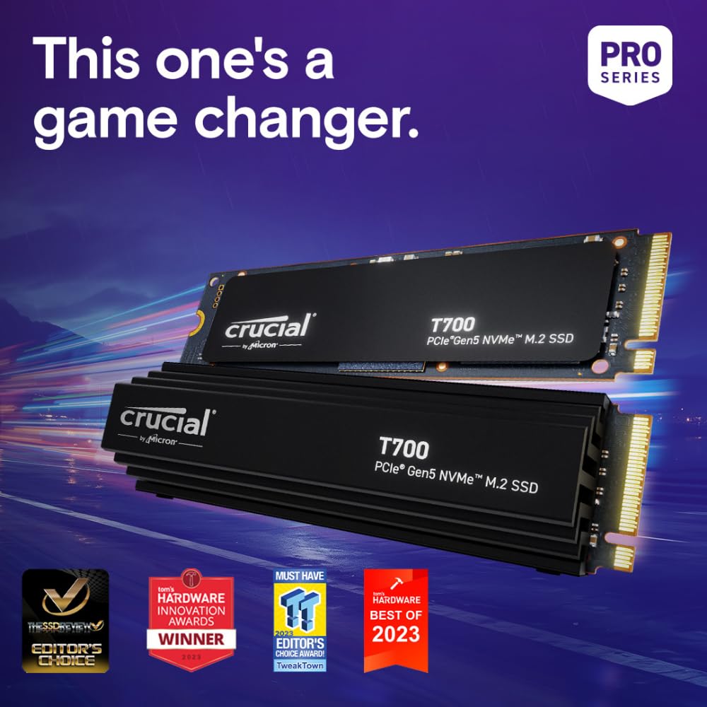 CRUCIAL T700 2TB PCIE GEN5 NVME M.2 SSD WITH HEATSINK CT2000T700SSD5