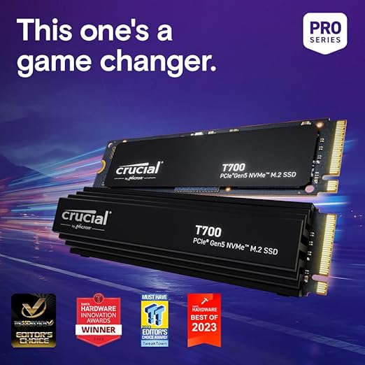 CRUCIAL T700 1TB PCIE GEN5 NVME M.2 SSD WITH HEATSINK CT1000T700SSD5
