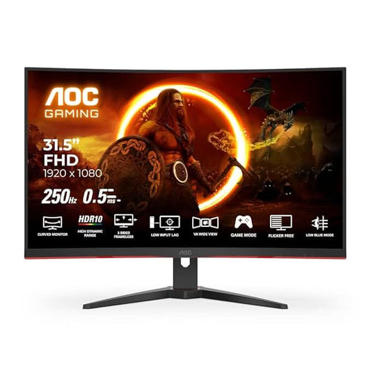 AOC 32 CURVED, 1500 R , FHD 1920 X 1080, 250HZ, 0.5MS, 300 CD/M², HDMI 2.0 X2, DP 1.2 X 1, NTSC 105%