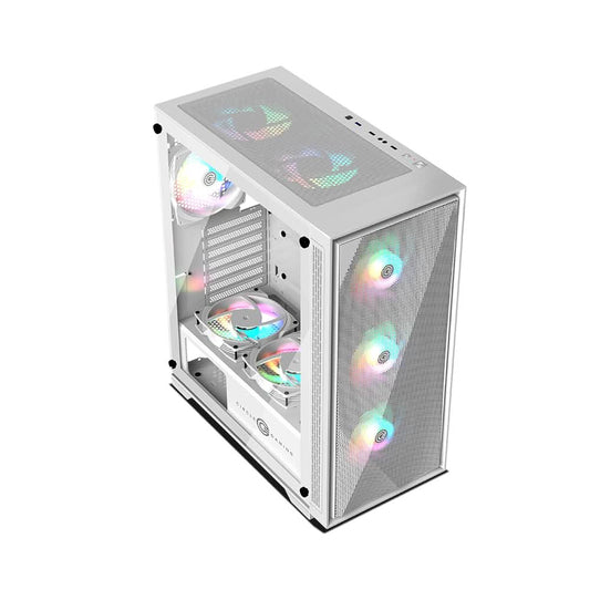 CIRCLE FURIOUS MESH WHITE 360 ARGB MID- TOWER COMPUTER CASE | GAMING CABINET - WHITE