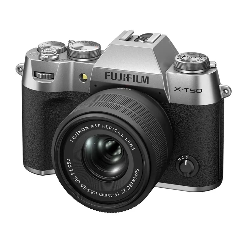 FUJIFILM X-T50 40 MP APS-C X-TRANS SENSOR|RETRO STYLE MIRRORLESS CAMERA|4K/6.2K VLOGGING|HIGH SPEED RECORDING FHD 240FPS|ADVANCE AF WITH 15-45MM OPTICAL ZOOM LENS F/3.5-5.6 - SILVER