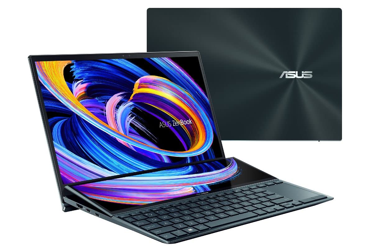 ASUS ZENBOOK PRO DUO 15 OLED (2021) UX582HM-H701WS, CORE I7-11800H 11TH GEN, 15.6" 4K DUAL-SCREEN TOUCH LAPTOP /16GB/1TB SSD/NVIDIA RTX 3060-6GB/WINDOWS 11/CELESTIAL BLUE//SOFT STAND/STYLUS/PALM REST