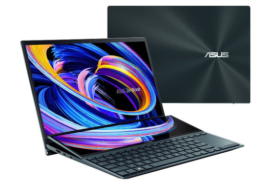 ASUS ZENBOOK PRO DUO 15 OLED (2021) UX582HM-H701WS, CORE I7-11800H 11TH GEN, 15.6" 4K DUAL-SCREEN TOUCH LAPTOP /16GB/1TB SSD/NVIDIA RTX 3060-6GB/WINDOWS 11/CELESTIAL BLUE//SOFT STAND/STYLUS/PALM REST