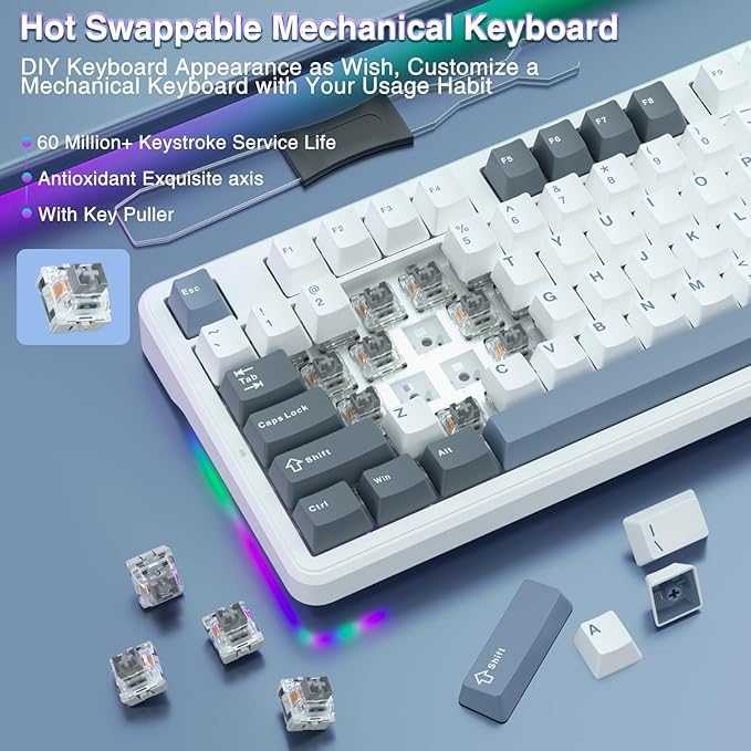 AULA F87 SMOKE BLUE GRAYWOOD SWITCH MECHANICAL GAMING KEYBOARD