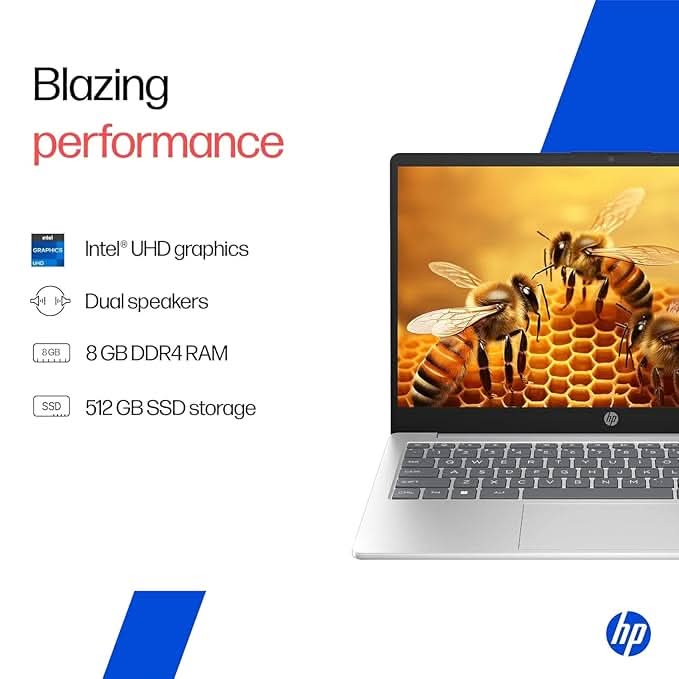 HP 14 Laptop, 13th Gen Intel Core i3-1315U (8GB DDR4, 512GB SSD) FHD, Anti-Glare, Micro-Edge, 14''/35.6cm, Win11, M365 Basic(1yr) Office24, Silver, 1.4kg, ep0343TU, FHD Camera w/Shutter