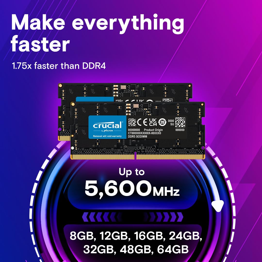 CRUCIAL 8GB DDR5-5600 SODIMM CL46 LAPTOP RAM CT8G56C46S5
