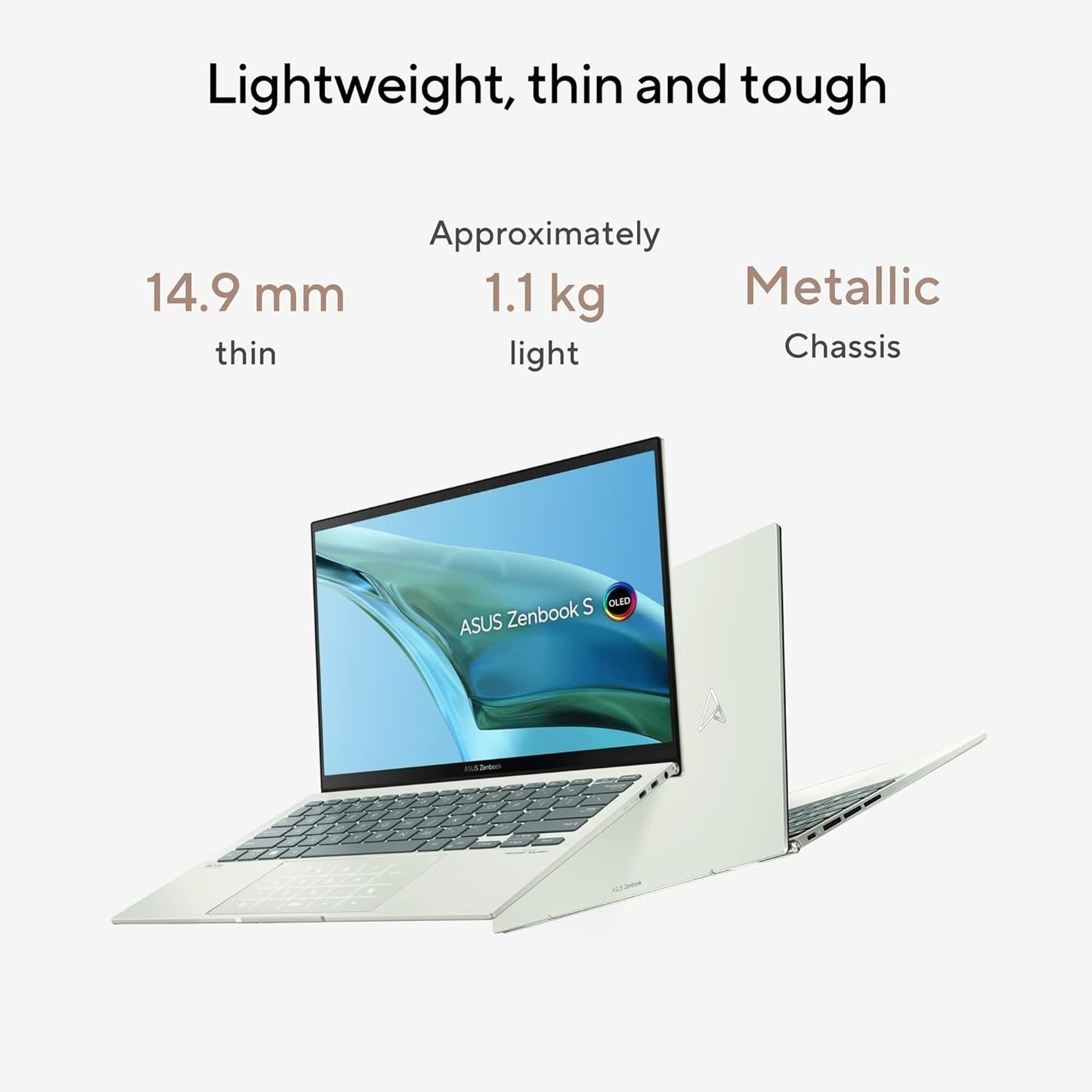 ASUS ZENBOOK S 13 (2022), 13.3" (33.78 CM) 2.8K OLED 16:10 TOUCH, AMD RYZEN 7 6800U, INTEGRATED GRAPHICS, THIN AND LIGHT LAPTOP (16GB/1TB SSD/WINDOWS 11/OFFICE 2021/CELADON/1.10 KG), UM5302TA-LX702WS