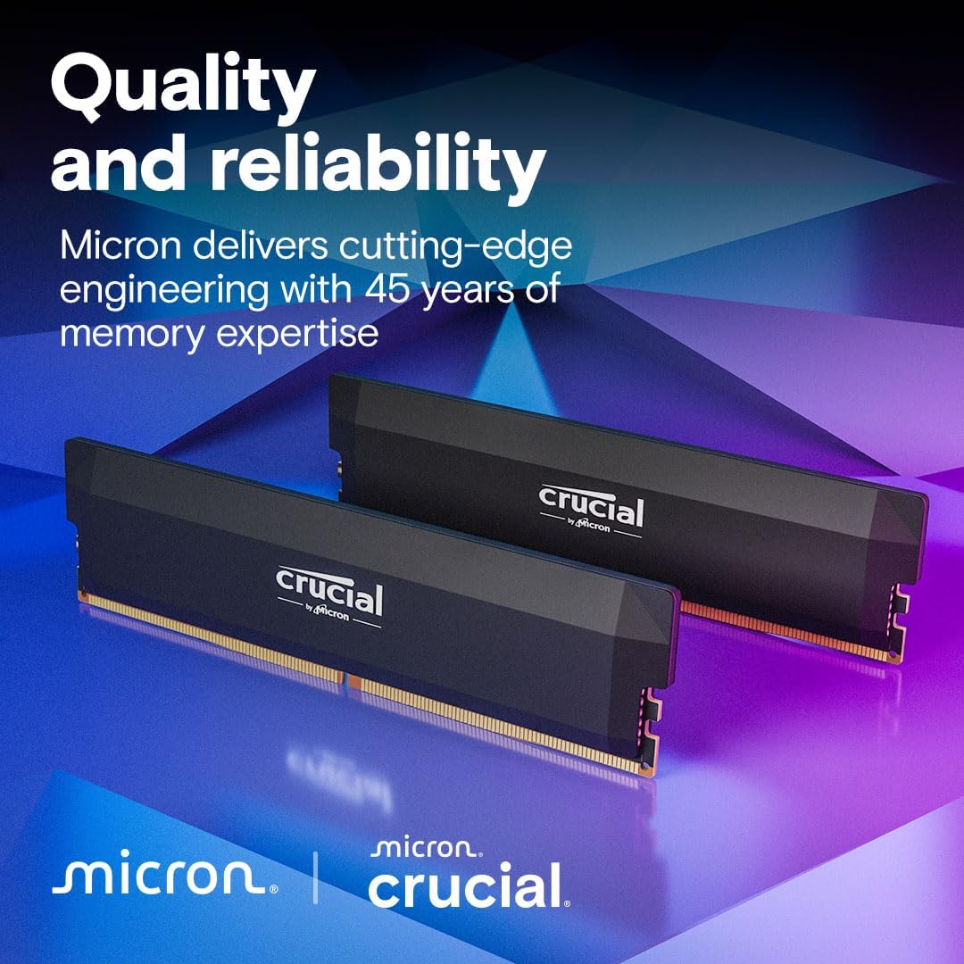 CRUCIAL PRO OC 64GB (2X32GB) DDR5-6400 UDIMM CL40 BLACK CP2K32G64C40U5B