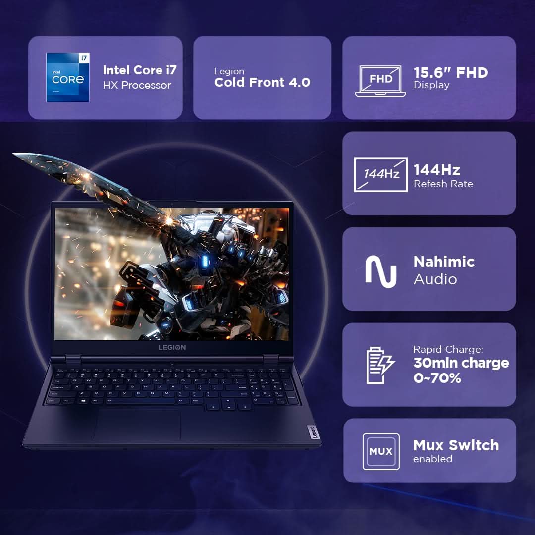 Lenovo Legion 5 2024 13Th Gencore Intel I7-13650HX|NVIDIA RTX 4060 8GB(24GB RAM/512GB SSD/15.6"(39.6Cm)/14Hz/FHD IPS/Windows 11/Office Home 2024/3 Month Game Pass/Grey/2.3Kg),83JJ0010IN Gaming Laptop