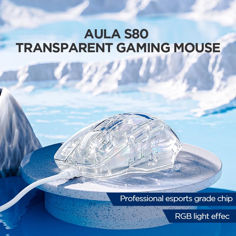 S80 TRANSPARENT RGB, 7200 DPI, 7 BUTTONS PC WIRED OPTICAL GAMING MOUSE (USB 2.0, TRANSPARENT WHITE)