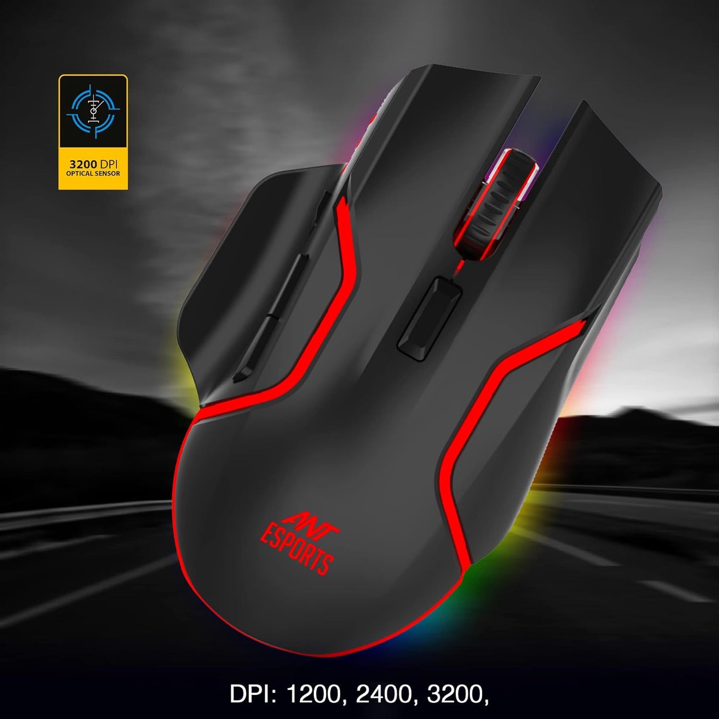 ANT ESPORTS GM320 PRO OPTICAL WIRELESS GAMING MOUSE WITH RGB LED BACKLIT LIGHTING, 3200 DPI OPTICAL SENSOR, TYPE- C CHARGING PORT - BLACK