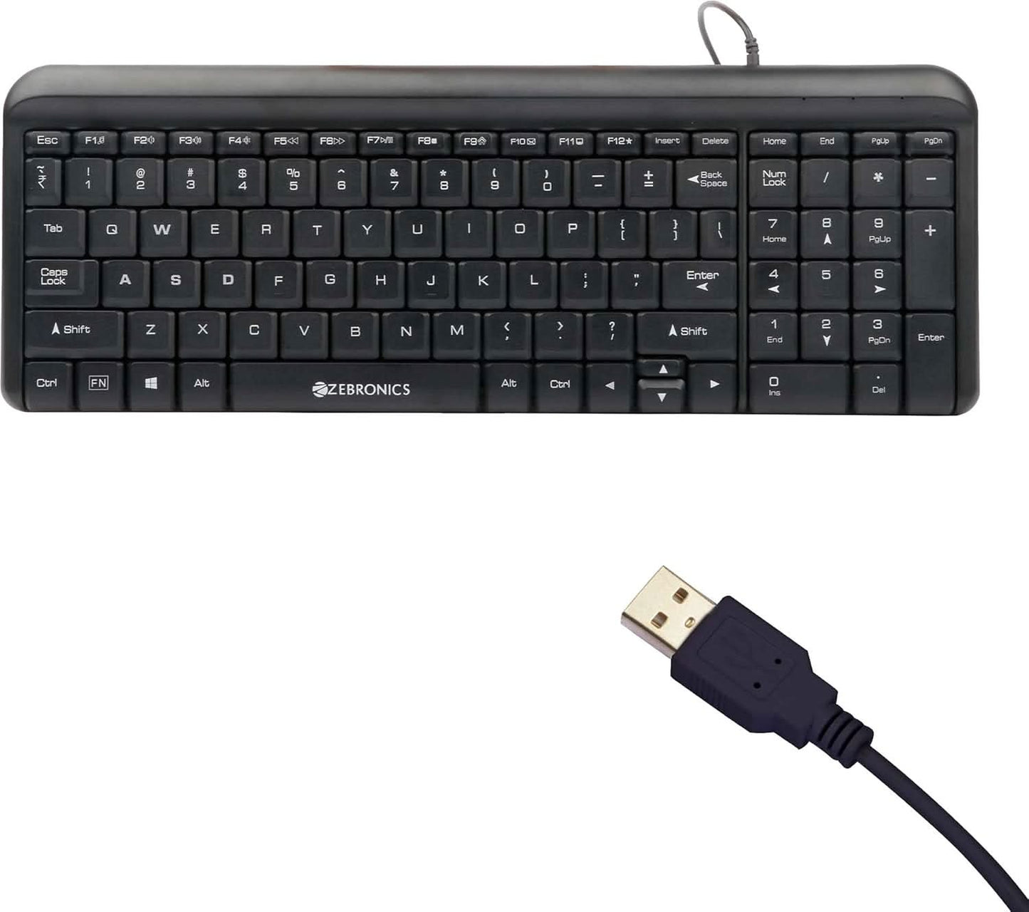 ZEBRONICS ZEB-GLIDE USB WIRED MULTIMEDIA KEYBOARD FOR PC/LAPTOP WITH RUPEE SYMBOL KEY, PLUG & PLAY, GOLD PLATED USB CONNECTOR