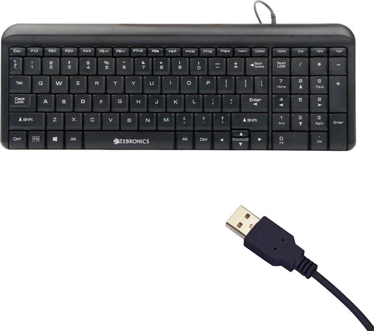 ZEBRONICS ZEB-GLIDE USB WIRED MULTIMEDIA KEYBOARD FOR PC/LAPTOP WITH RUPEE SYMBOL KEY, PLUG & PLAY, GOLD PLATED USB CONNECTOR