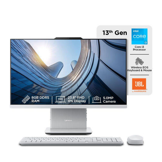 Lenovo IdeaCentre AIO 13th Gen Core i3-1315U 24" FHD IPS (8GB RAM/512GB SSD/Windows11/Office 24/3Wx2 Harman Speakers/Wireless EOS Keyboard & Mouse, Cloud Grey), F0HN00PGIN All-in-One Desktop