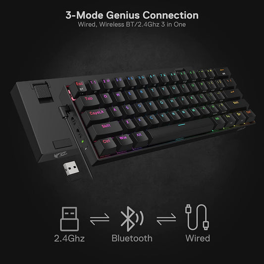 REDRAGON K530 PRO BLACK (WIRED/WIRELESS/BT) RED SWITCH