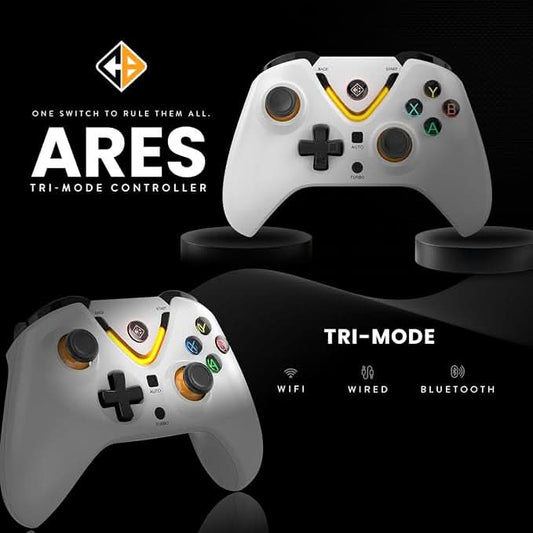 Cosmic Byte Ares Tri-Mode Wireless & Wired Controller for PC – 2.4GHz, Bluetooth, USB-C Wired, Hall Effect Joysticks, Dual Vibration (White)