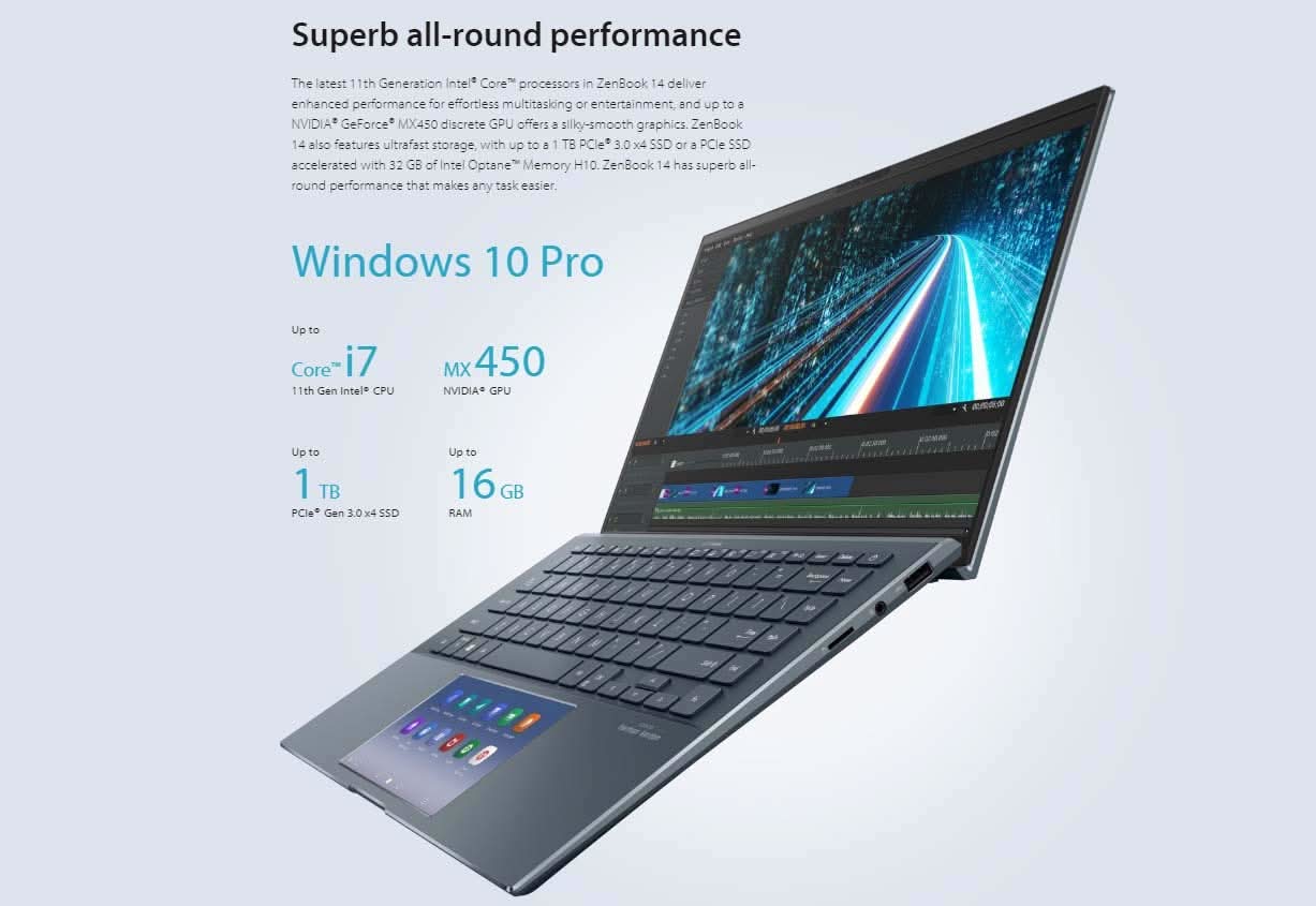 Asus ZenBook 14 UX435EG-AI701TS i7-1165G7/MX450/16G/1T PCIe SSD/Pine GREY/14.0 inchFHD IPS TOUCH/1Y International Warranty + MacFee/Office H&S/ScreenPAD/Zenbook Sleeve