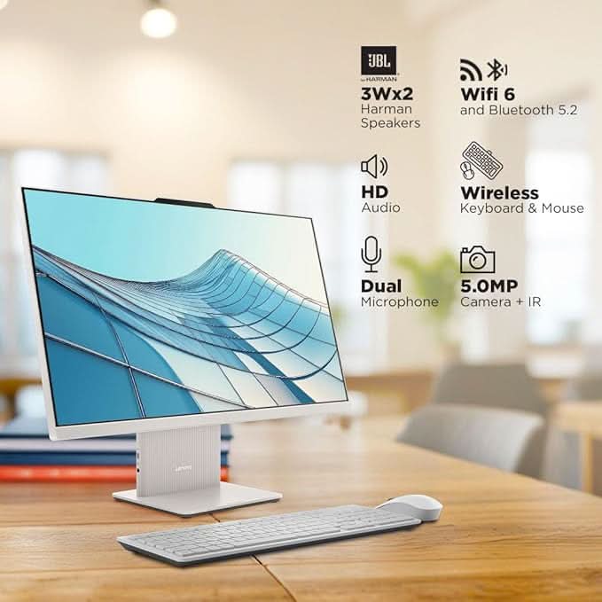 Lenovo Ideacentre AIO AMD Ryzen 7 7735HS 23.8" FHD IPS All-In-One Desktop(16GB RAM/512GB SSD/Win11/Microsoft 365 Basic + Office Home 2024/3Wx2 Speakers/5MP Camera/Wireless Keyboard & Mouse),F0HR008YIN