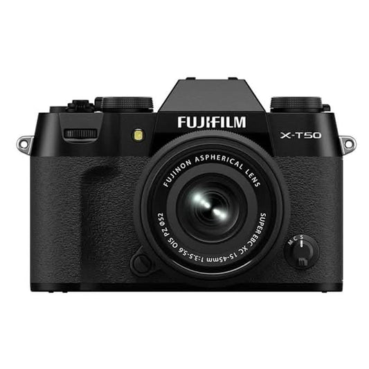 FUJIFILM X-T50 40 MP APS-C X-TRANS SENSOR|RETRO STYLE MIRRORLESS CAMERA|4K/6.2K VLOGGING|HIGH SPEED RECORDING FHD 240FPS|ADVANCE AF WITH 15-45MM OPTICAL ZOOM LENS F/3.5-5.6 - BLACK
