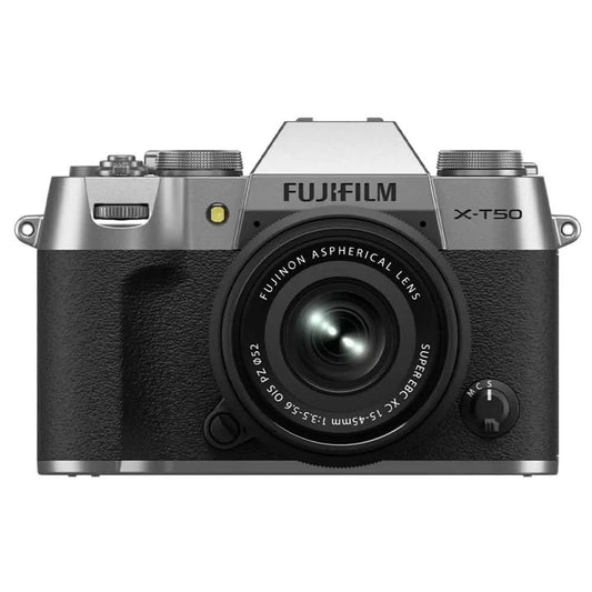 FUJIFILM X-T50 40 MP APS-C X-TRANS SENSOR|RETRO STYLE MIRRORLESS CAMERA|4K/6.2K VLOGGING|HIGH SPEED RECORDING FHD 240FPS|ADVANCE AF WITH 15-45MM OPTICAL ZOOM LENS F/3.5-5.6 - SILVER