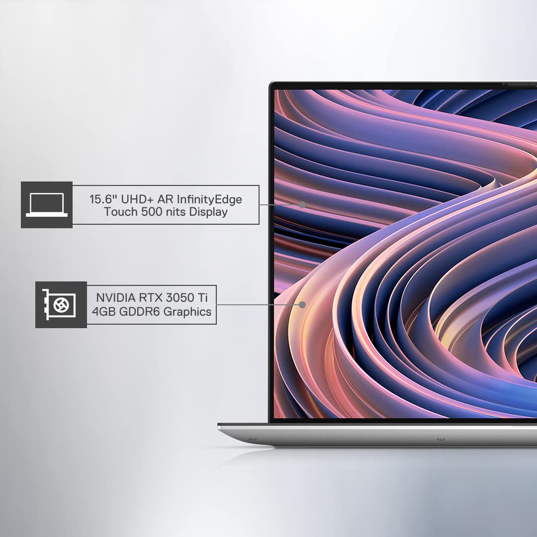 Dell New XPS 9520 Thin& Light Laptop, Intel i7-12700H, 32GB, 1TB SSD, NVIDIA RTX 3050 Ti (4GB GDDR6), 15.6" UHD+ AR InfinityEdge Touch 500 nits, Backlit KB, Platinum Silver, 2.01Kgs (D560071WIN9S)