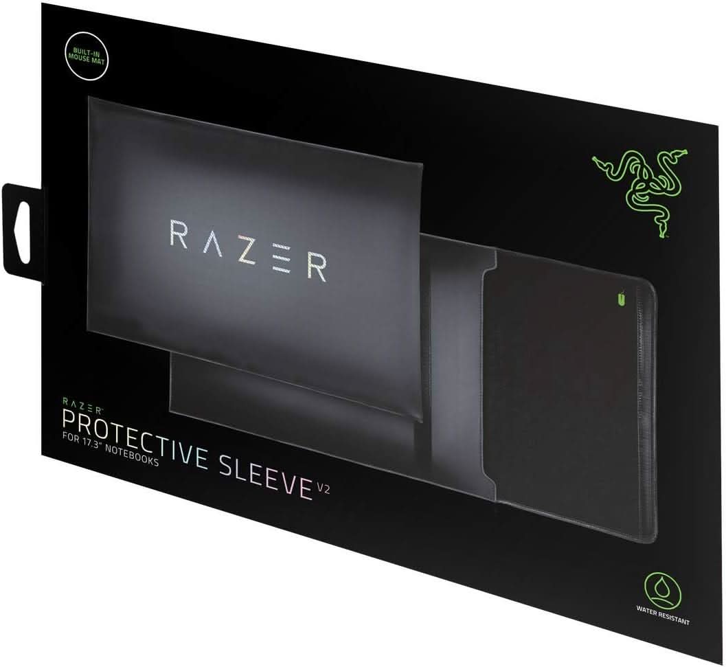 Razer 17.3" Protective Laptop Sleeve: Scratch & Water-Resistant - Padded Interior Lining - Snag-Free Velcro - Flip-Out Mouse Mat - Classic Black (RC21-01590100-R3M1)