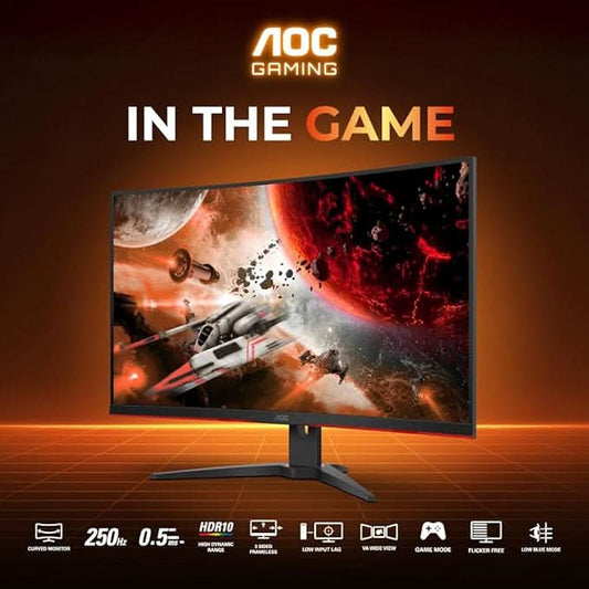 AOC 32 Curved, 1500 R , FHD 1920 x 1080, 250Hz, 0.5ms, 300 cd/m², HDMI 2.0 x2, DP 1.2 x 1, NTSC 105% / sRGB 123% , Flicker Free , Low Blue Mode