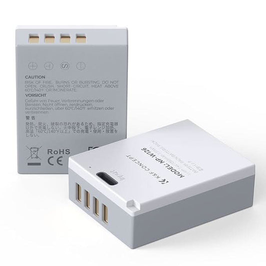 FUJIFILM K&F CONCEPT 2-PACK NP-W126 NP-W126S BATTERY WITH USB C FAST CHARGING FOR XT30II XM5 X100VI X100V XS10 XT30 XT20 XE4 A5 CAMERAS