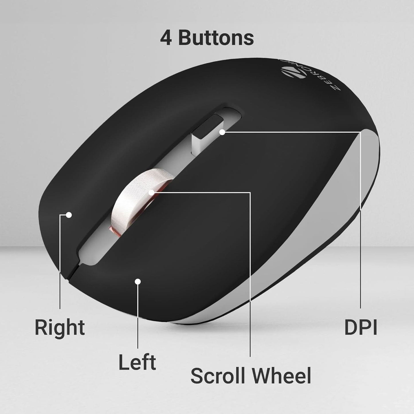 ZEBRONICS Zeb-Jaguar Wireless Mouse (Black+Grey)