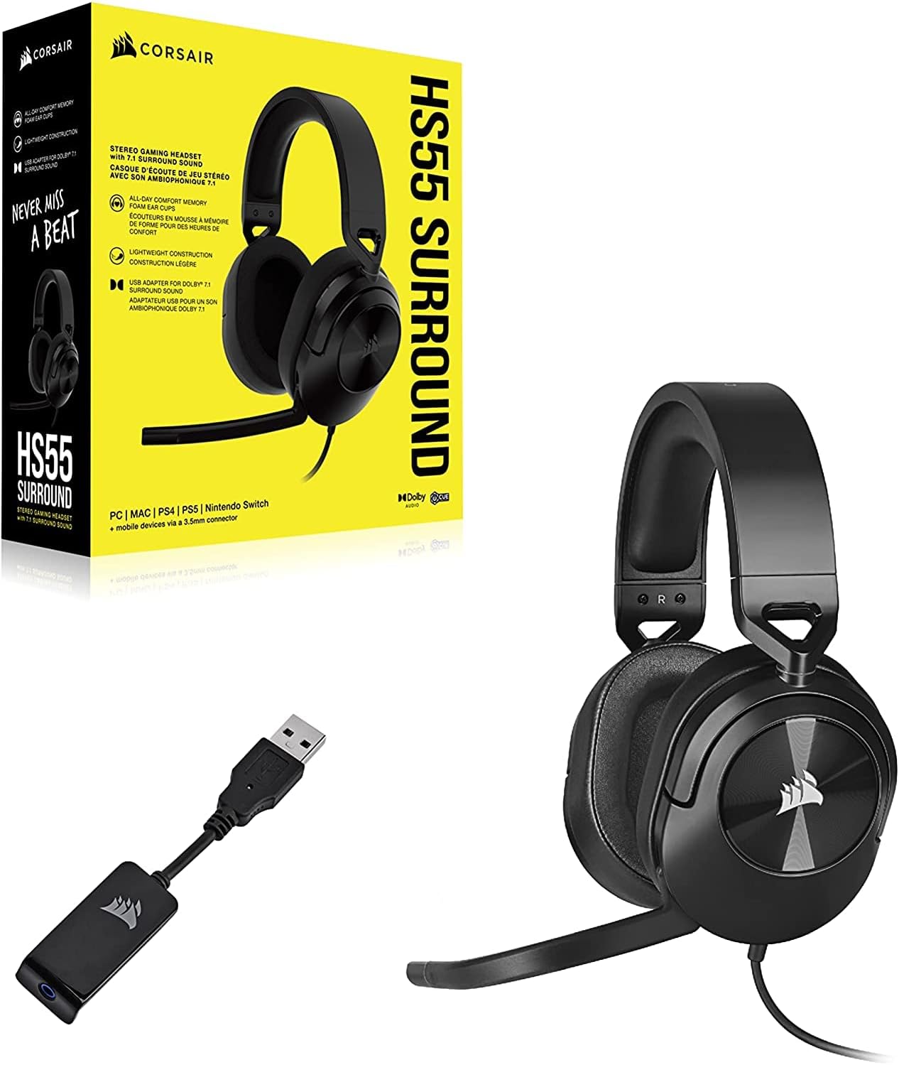 CORSAIR HS55 SURROUND HEADSET CARBON
