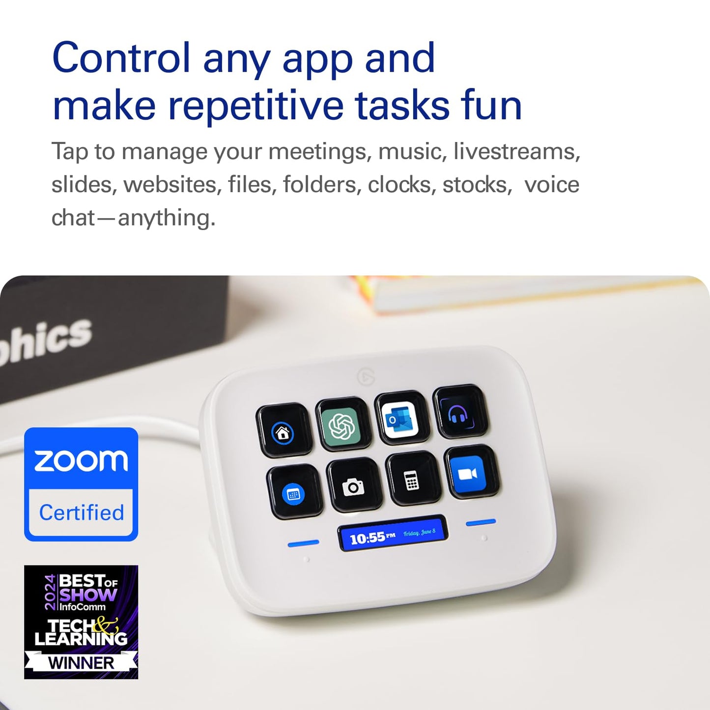 Elgato Stream Deck Neo USB Productivity Controller, 8 Customizable Keys 10GBJ9911