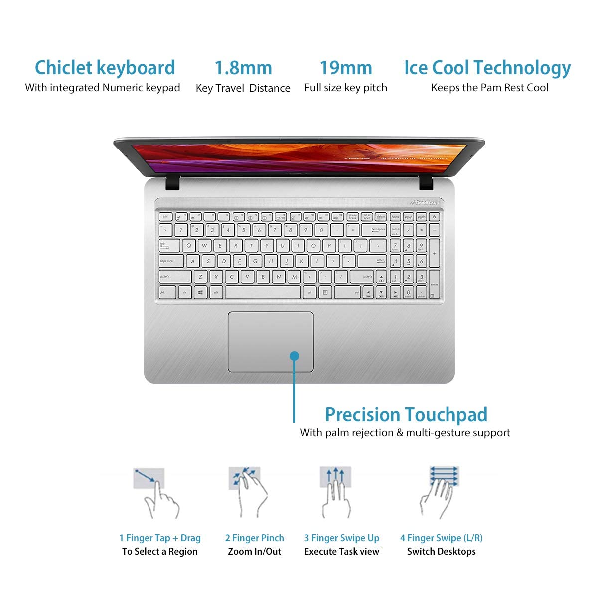 ASUS VIVOBOOK 15 INTEL CELERON N4020 DUAL CORE PROCESSOR 15.6 INCHES(39.6CM) HD LED LAPTOP (4GB RAM/256GB SSD/WINDOWS 10/UHD 600 GRAPHICS/1.9KG/TRANSPARENT SILVER, X543MA-GQ1358T)