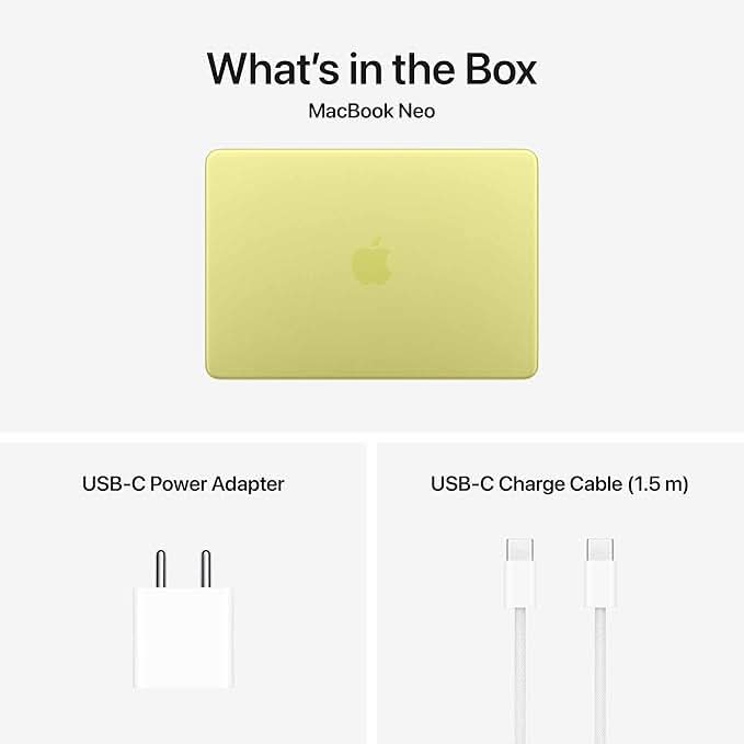 Apple 13-inch MacBook Neo: Apple A18 Pro chip with 6 core CPU and 5 core GPU, 8GB, 256GB SSD - Citrus